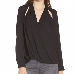 Trouvé Nordstrom Black Cutout Draped Surplice Blouse Size Small 🖤✨🖤